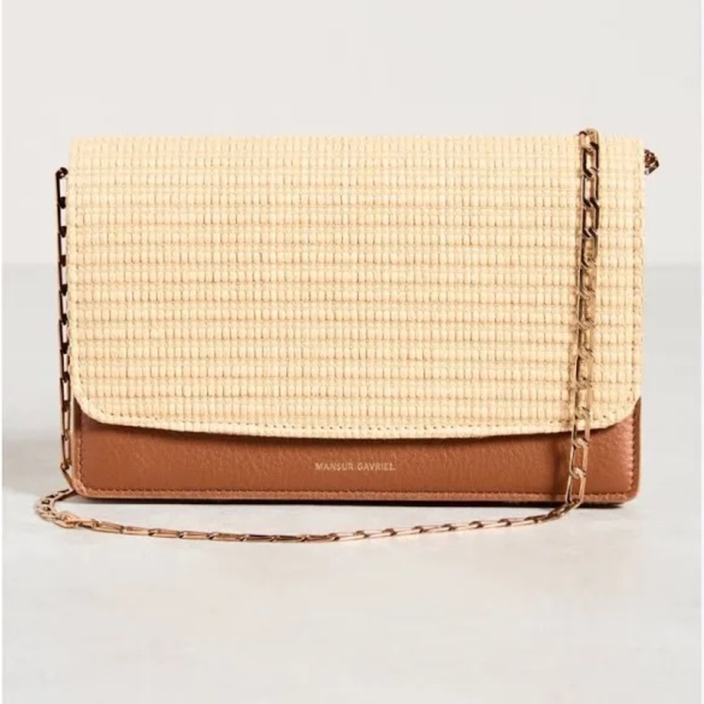 Mansur Gavriel Leather and Raffia Chain Wallet